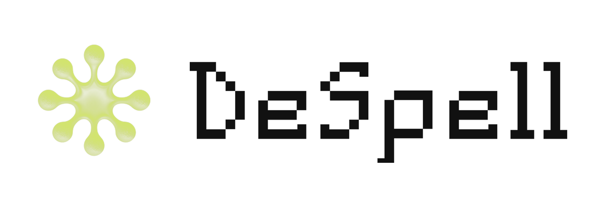 DeSpell horizontal lockup with the dark wordmark on a white background
