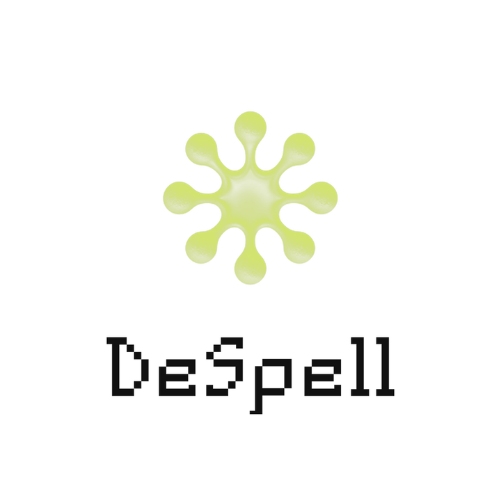 DeSpell square format with the symbol stacked above the dark wordmark on white