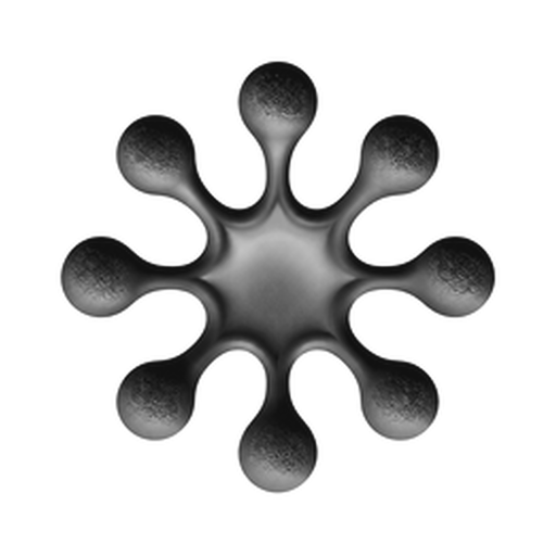 Monochrome dark DeSpell symbol on a transparent background, shown over a grey checkerboard
