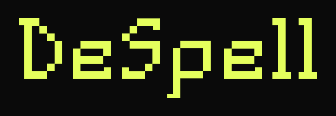 DeSpell wordmark in accent lime on a black background